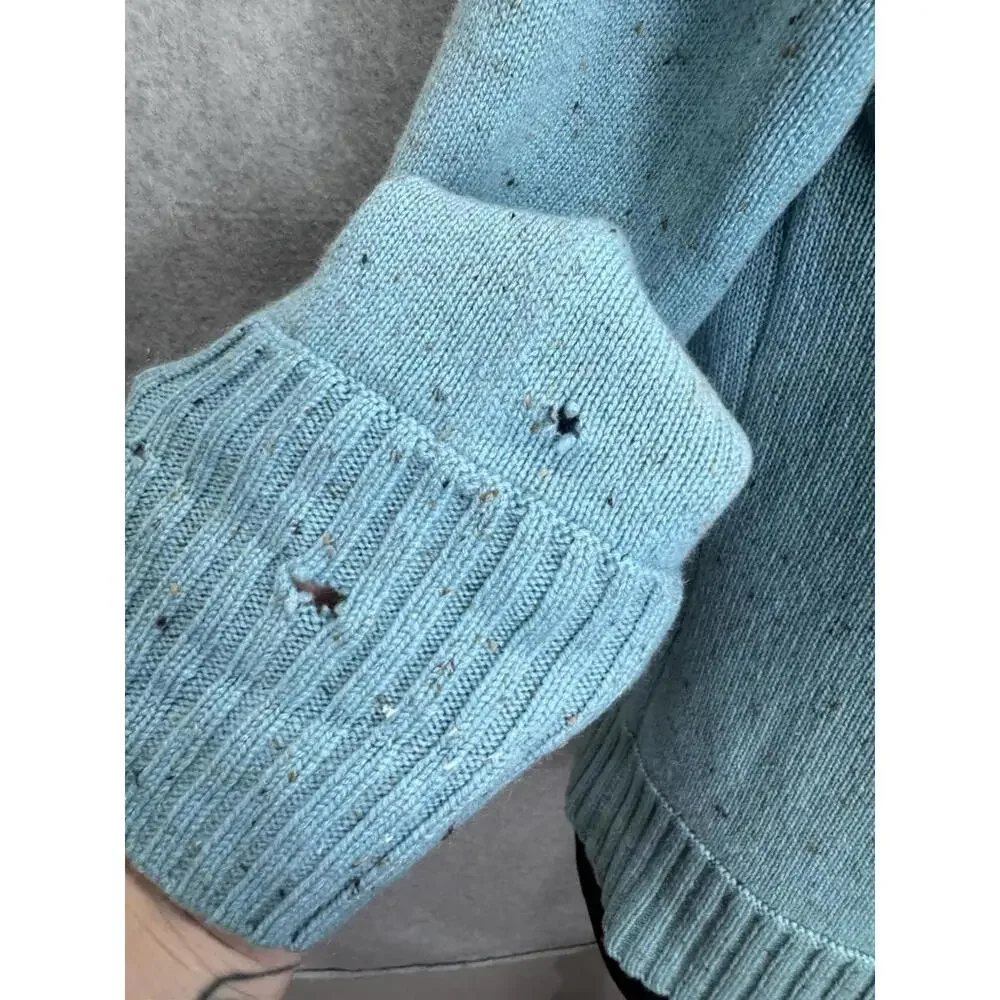 Kinross 100% Cashmere Speckled Teal V-neck woman's Sweater Medium Cottagecore